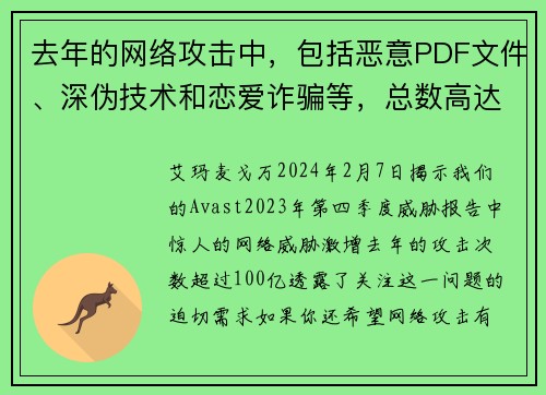 去年的网络攻击中，包括恶意PDF文件、深伪技术和恋爱诈骗等，总数高达100亿次。